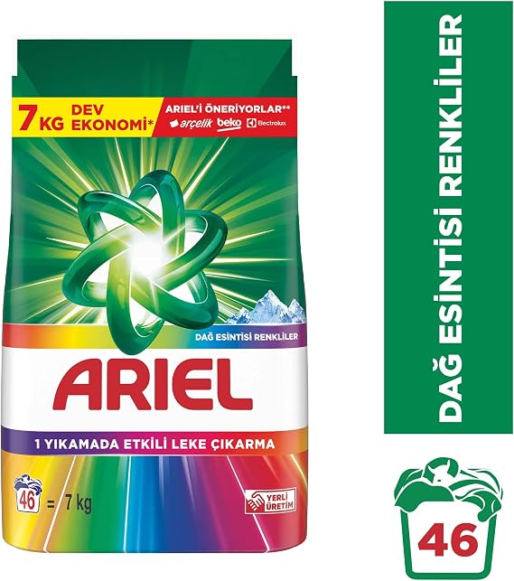 Ariel Dağ Esintisi Renkliler Toz Çamaşır Deterjanı 7 Kg 46 Yıkama