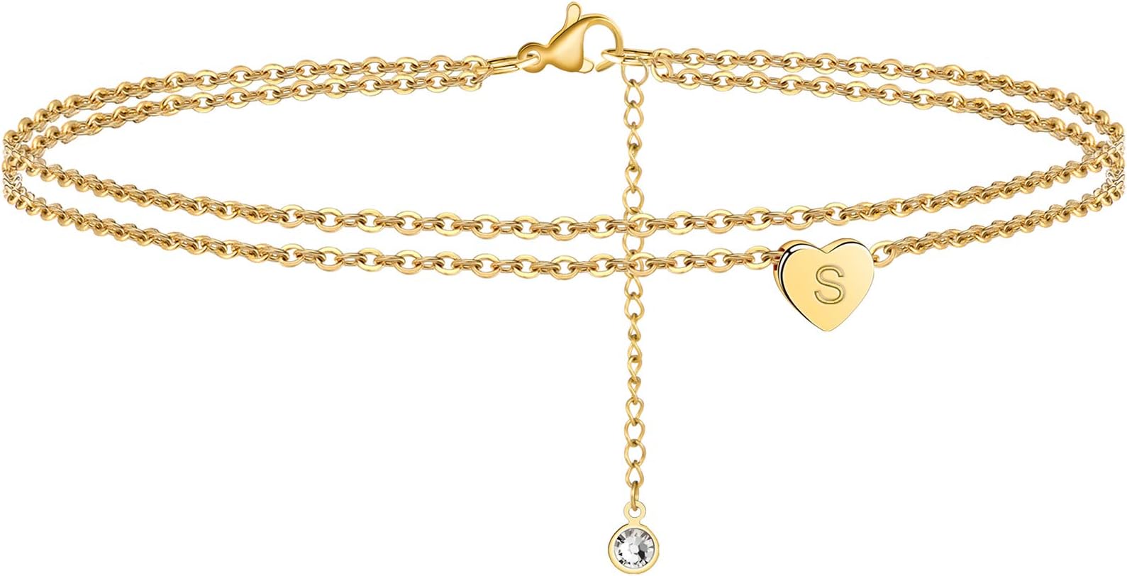 Ankle Bracelets for Women, 14K Gold Plated Dainty Layered Heart Initial Anklets for Women Gifts