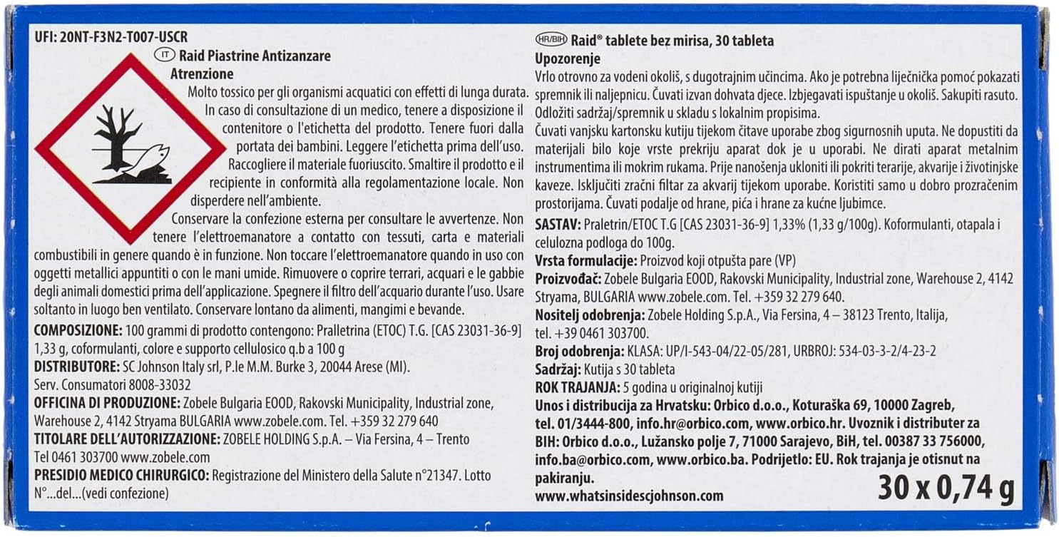 Raid — пластинки от комаров с длительным действием, 30 вкладышей | Без запаха, для использования в помещении и на улице