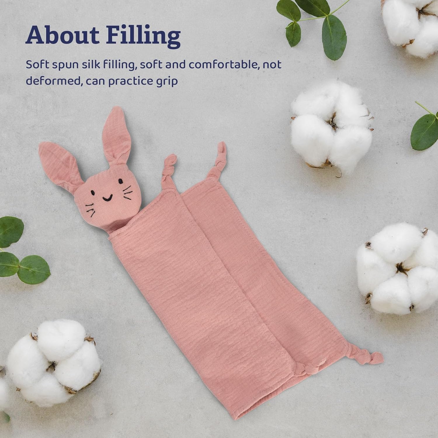 Organic Cotton Muslin Bunny Lovey Blanket, Soft & Breathable Security Blanket for Newborns, Unique Baby Gifts for Boys and Girls (Bunny-Pink) - Image 6