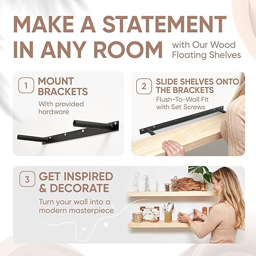 Vista 6 de Homeforia Estantes flotantes de madera de 36 pulgadas, estante flotante grande de madera natural maciza de alta gama de 36 pulgadas, estantes