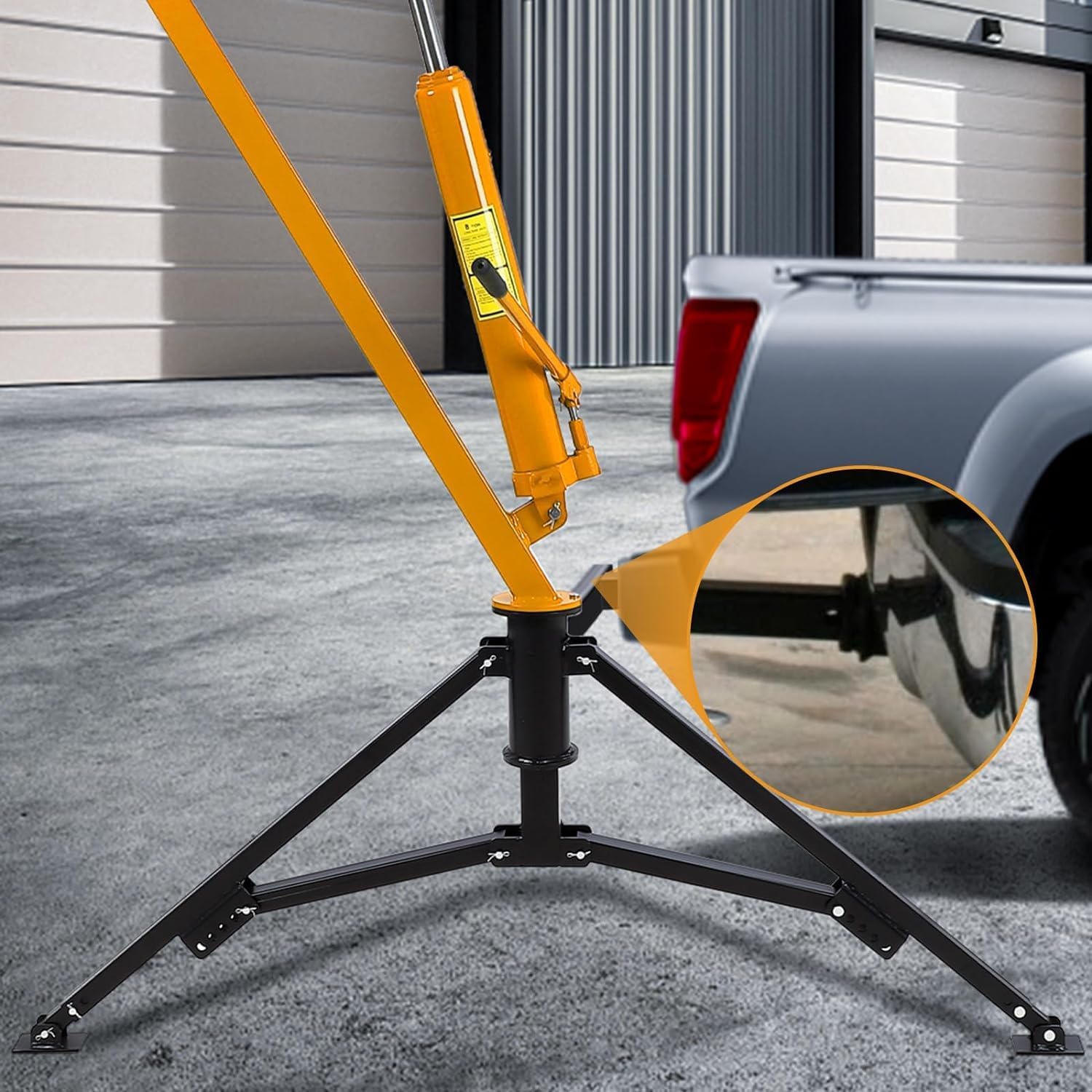 Hydraulic Pickup Truck Crane, 1000 Lbs Capacity, 360°Swivel, Hitch Mounted Crane with 3 Adjustable Capacities of 500 Lbs, 750 Lbs and 1000 Lbs for Lifting Goods in Construction, Yellow