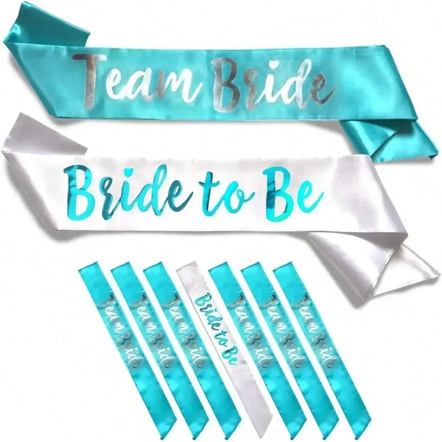 7pcs Light Blue Team Bride Satin Sash Set - Sophisticated & Fun Party Favors For Bachelorette Bridal Shower & Wedding