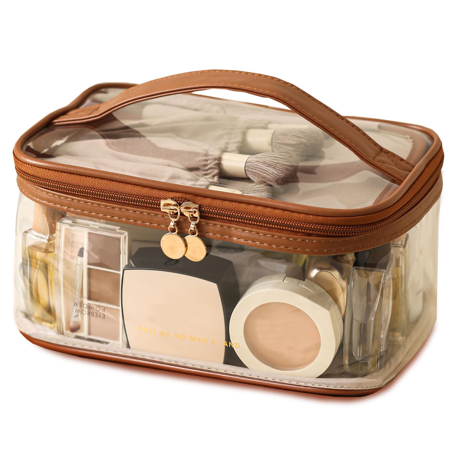 Meiyuuo Large Clear Makeup Bag Big Cosmetic Bags Waterproof Toiletry Orangizer with Handle Transparent Toiletries Case Travel Pouch for Women Girls