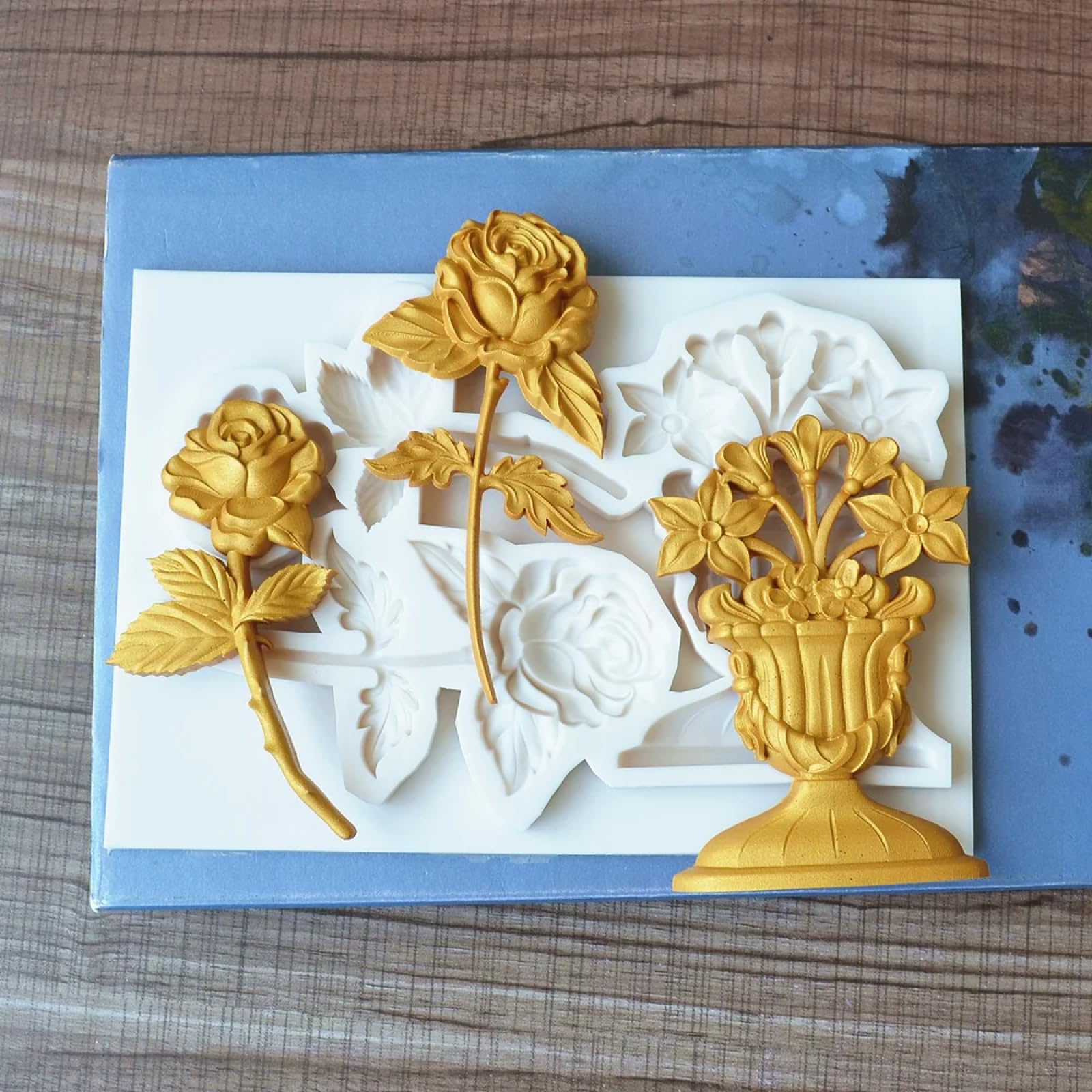 Molde de silicona para hacer fondant, 19,5 x 13 x 1,3 cm, molde de silicona para tartas, herramientas de decoración para hornear rosas, suministros hechos a mano para hacer flores, moldes para fondant