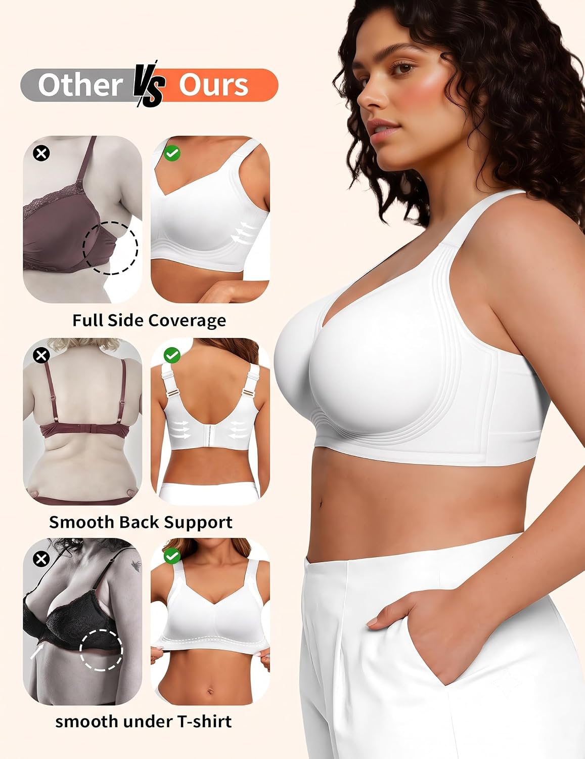  Women Jelly Bra Wireless Supportive Full Coverage Bra | Comfortable,No Underwire,Tshirt,Support&Lift,Push Up,Everyday,Breathable,Soft,Seamless,Bralettes,Back Fat Smoothing thumbnail