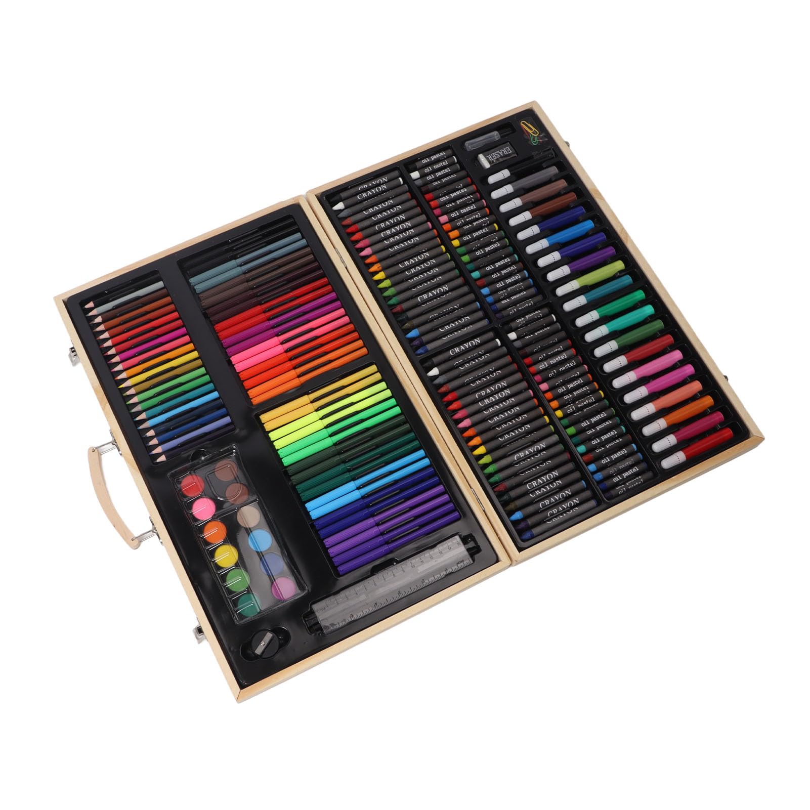 Kinder-Malset, Holzkunst-Set, vielseitiges Kunstbedarf für Kinder mit 12 Aquarellkreiden, 40 Wachsmalkreiden, 40 Ölpastellen, 56 Stiften und 20 Bleistiften, sortiert in einer