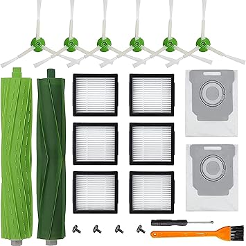 DLD Replacement Parts for iRobot Roomba j77150 j7+ 7550 i33150 i3+3550 i4 i6 i6+6550 i77150 i7+7550 i8 i8+ Robot,2 sets Roller Brushes,6 Filters,6 Side Brushes,2 Dust bags