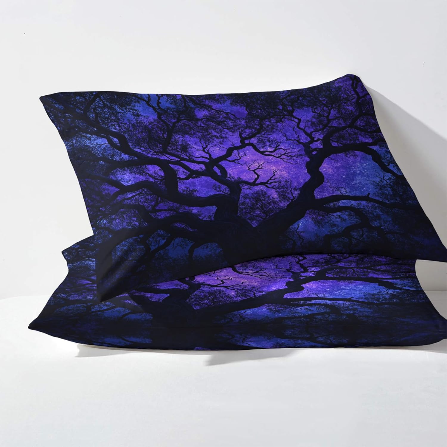 Tree of Life Pillowcase for Room Decor & Gift, Fantasy Pillow Cases King Size Set of 2, Purple Printed Bed Pillow Covers with Zipper, Cozy Microfiber