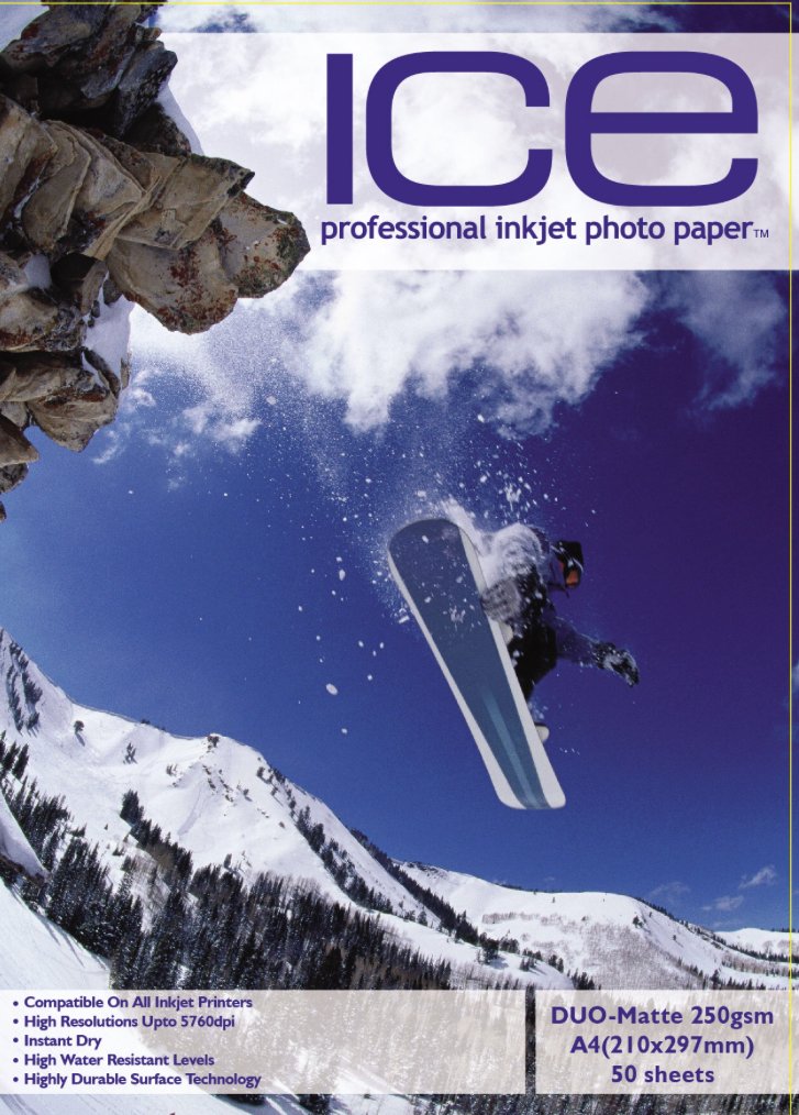 10 x 50 arkuszy ICE A4 250 g/m2 dwustronny matowy/matowy papier fotograficzny