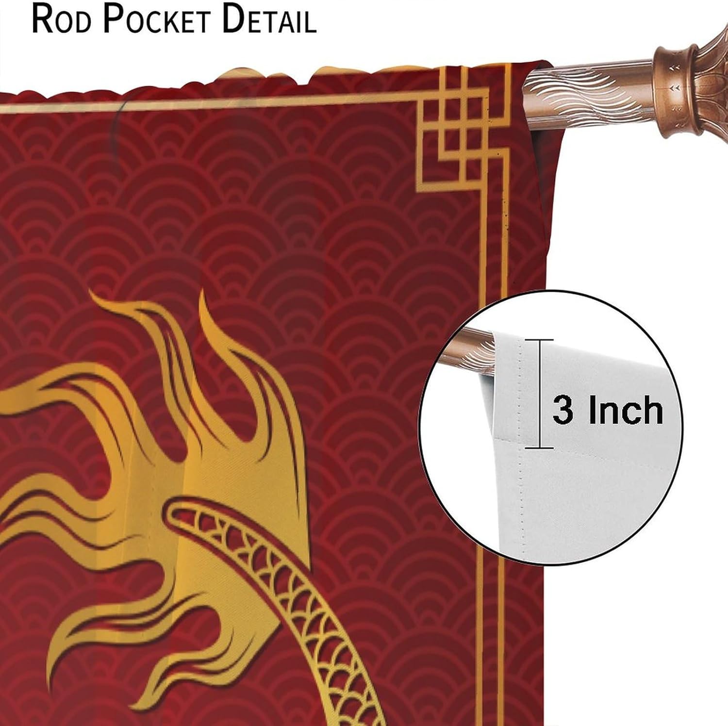 Chinese Dragon Curtains, Asian Traditional Animal Print Blackout Thermal Insulation Window Treatments for Kids Teens Bedroom Living Room 42x54 Inch