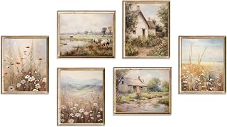 Set of 6 Vintage French Country Wall Decor Landscape Wall Art Flower Art Prints Gallery Wall Art for Farmhouse Bedroom Liv...