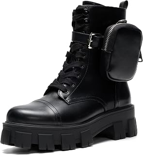 Cape Robbin Monalisa Women's Combat Ankle Boots - Side Zipper Pouch, Chunky Platform Heel, Lace-Up Booties