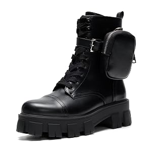 Cape Robbin Womens Combat Boots - Ankle Booties with Side Zipper Pouch Chunky Platform Lace-Up Design Monalisa