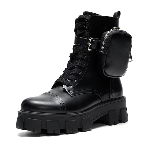 Cape Robbin Women's Combat Boots - Ankle Booties with Side Zipper, Pouch, Chunky Platform & Lace-Up Design (Monalisa)