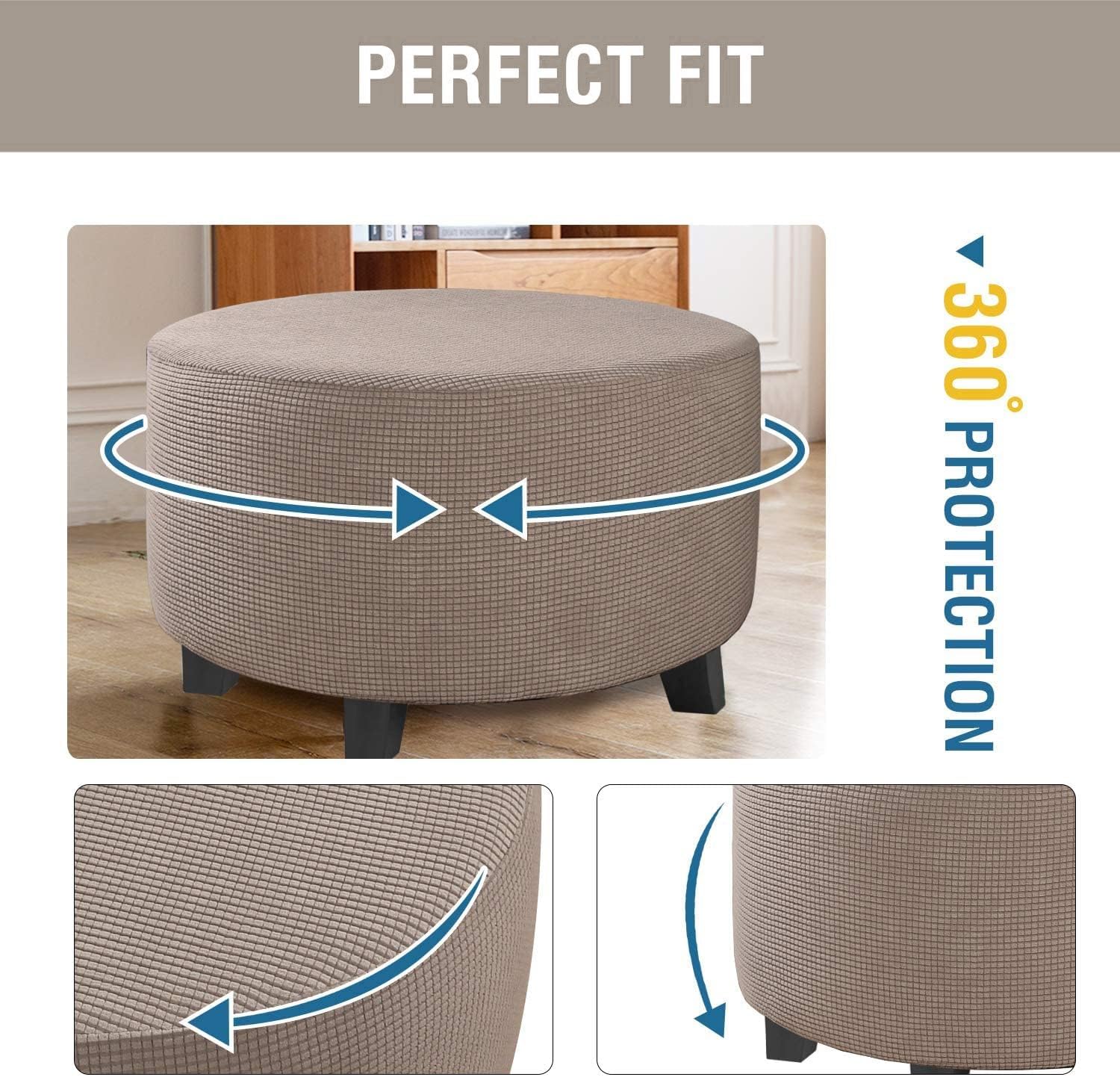 Ottoman Slipcover Round Velvet Ottoman Cover Thick Foot Stool Washable Storage Ottoman Cover Protector Footstool Cover with Elastic Bottom (Color: #16, Size: 40x40cm/15.7in)