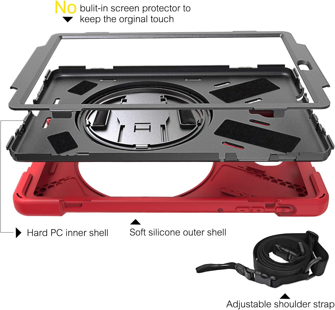 60% Off Discount Samsung Galaxy Tab A 10.5 Case, BRAECN 360 Degree Rotating Handle Hand Strap,Kickstand/Attachable Shoulder Strap Heavy Duty Shockproof Protective Case for Galaxy Tab A 10.5 2018 Model T590/T595 (Red)