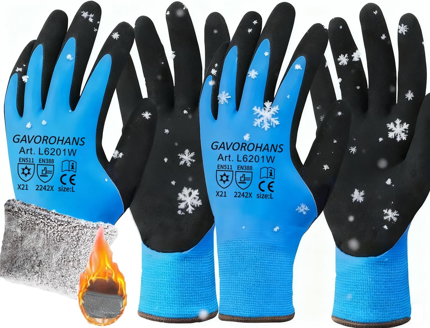 – 2 Pairs Waterproof Thermal Winter Work Gloves Polar Fleece Liner Superior Grip Double Latex Coating for Garden Logistics Warehousing in Cold Weather Outdoor Activities