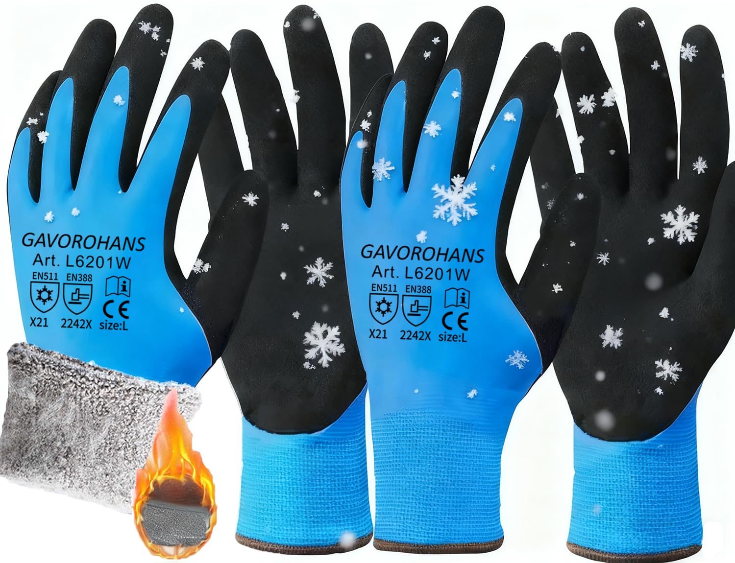 GAVOROHANSGAVOROHANS 2 Pairs Waterproof Thermal Winter Work Gloves Polar Fleece Liner Superior Grip Double Latex Coating for Garden Logistics Warehousing in Cold Weather Outdoor Activities