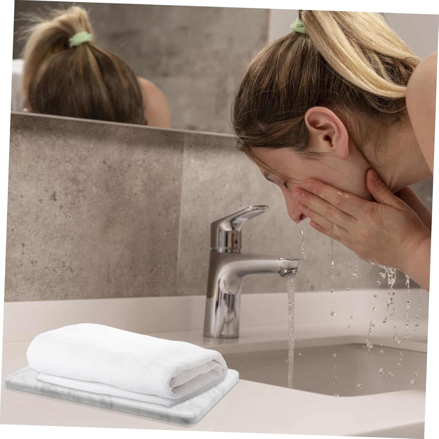 STOBAZA White Marble Vanity Tray Natural Decorative Kitchen Bathroom Dresser Counter Storage Slip-Resistant