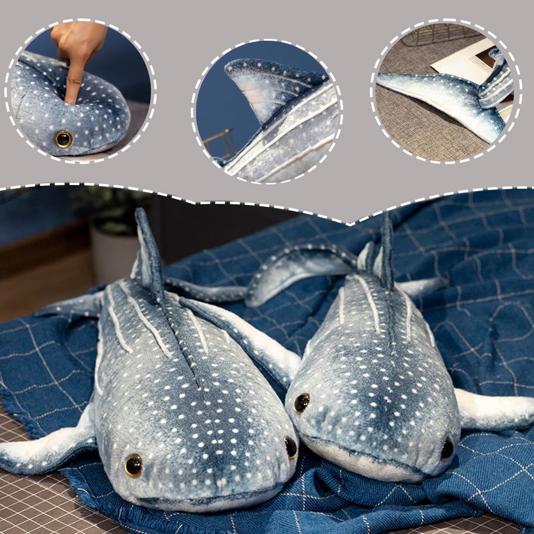 ELAINREN Ultral-Soft Humpback Whale Stuffed Pillow Lifelike Shark Whale Plush Ocean Animals Pillow Fluffy Marine Doliphin Plushie Whale Toy Gifts/23.6''