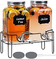 Moretoes 2-Pack 1 Gallon Glass Beverage Dispensers with Stands & Coasters - Ideal for Parties, Juice, Iced Tea, Lemonade