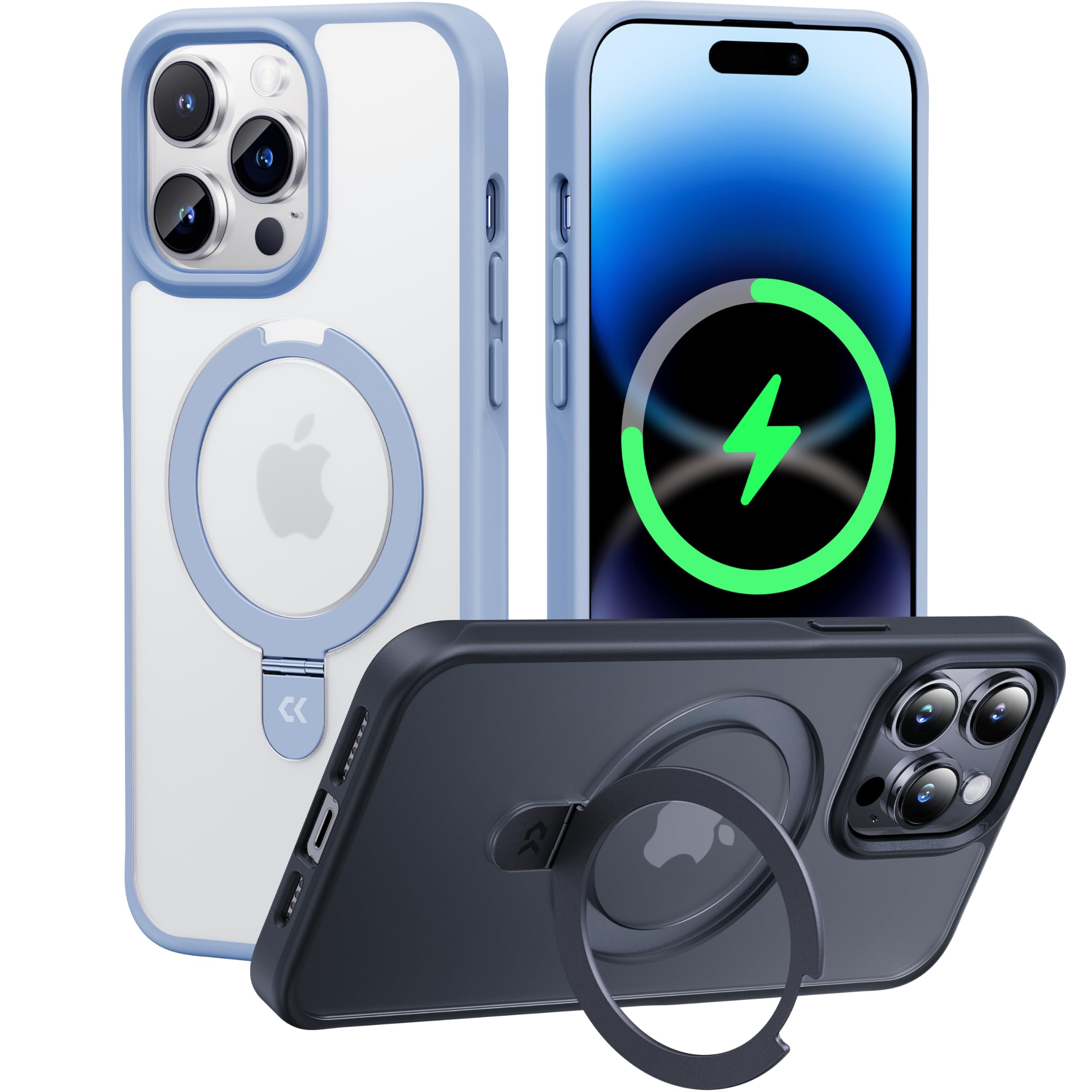 CASEKOO Genuine Official Magnetic Ring Stand for iPhone 14 Pro Case [Military Drop Protection] [Compatible with MagSafe] Shockproof Matte Translucent Slim Phone Case 6.1" 2023, Light Blue