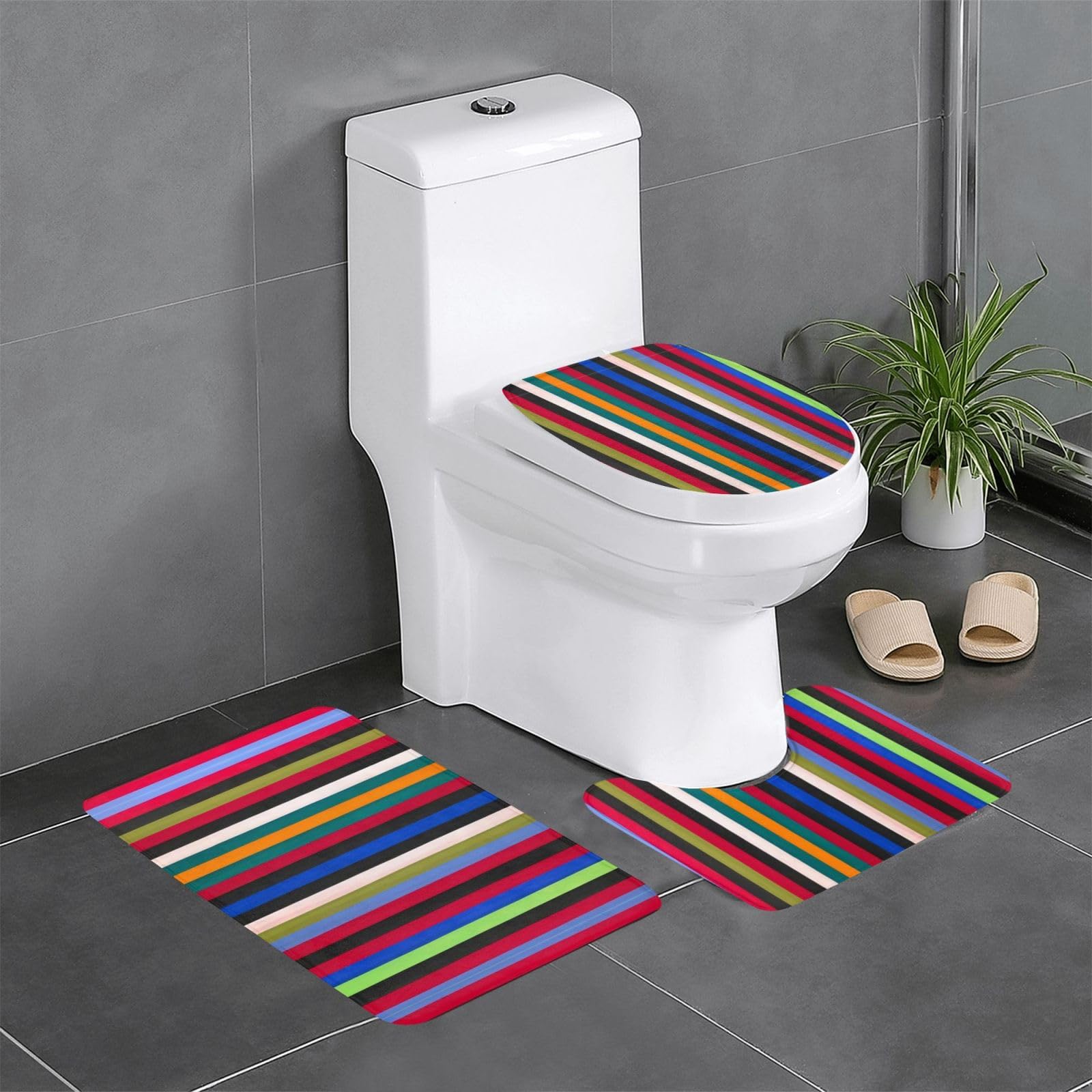 Ensemble de tapis de bain à rayures colorées pour équiper les douches résidentielles et d'hôtel