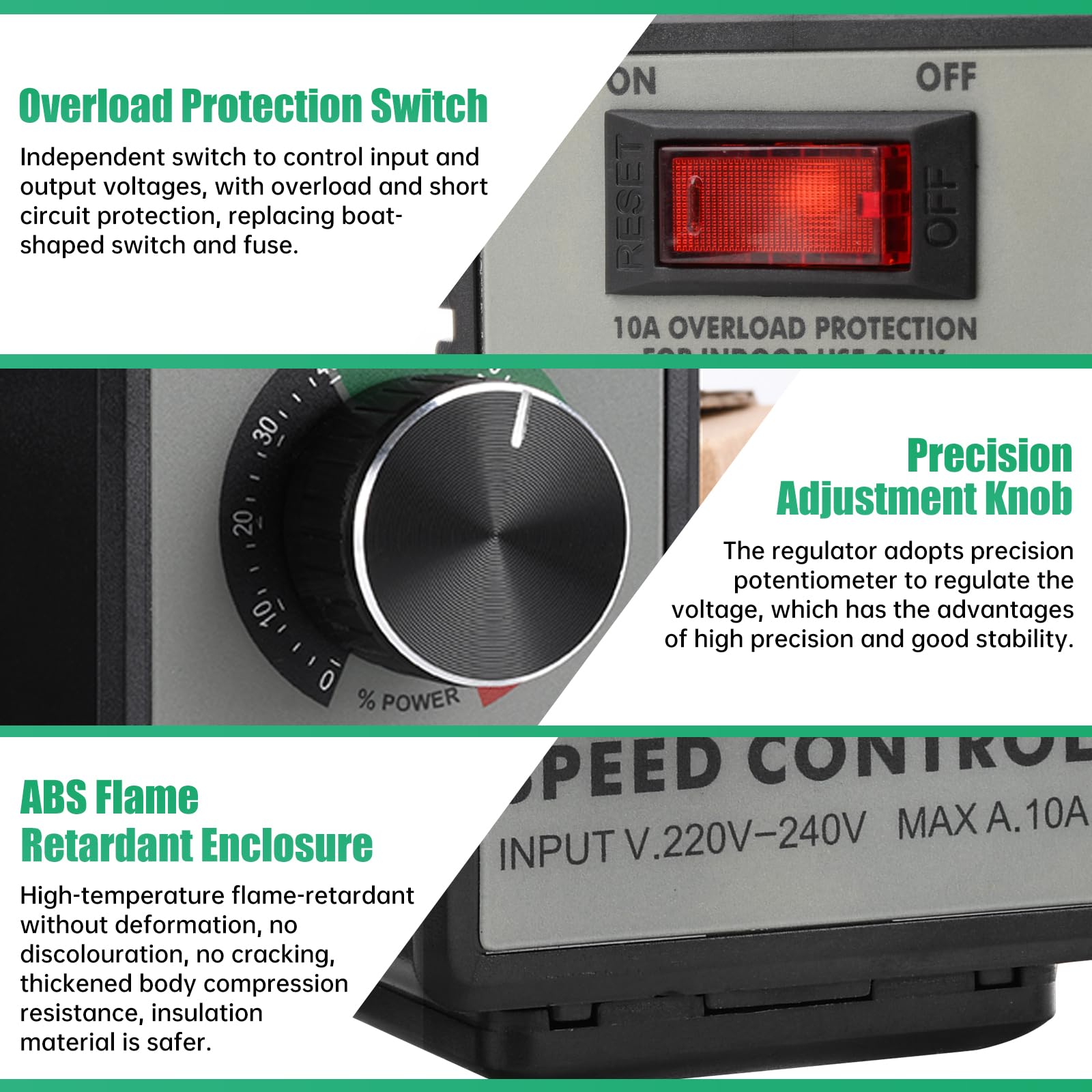 Aideepen 4000W SCR Motordrehzahlregler – AC 0–220V Stufenlos – Für Heizungen, Ventilatoren, Werkzeuge – Mit Sicherheitsgehäuse