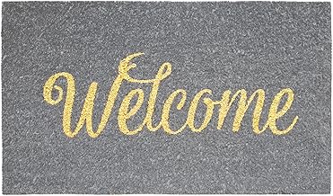 Banzaii Coconut Door Mat for Outdoor or Indoor with Non-Slip Back and Glitter Glitter Applied 40 x 70 cm – Welcome Grey