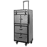 ALUIWNH Professional Rolling Makeup Train Case - Large Lockable Hair Cutting Tools Storage Organizer Traveling Cart, Hairdressing Trolley Storage, Cosmetology Train Case on Wheels, Black
