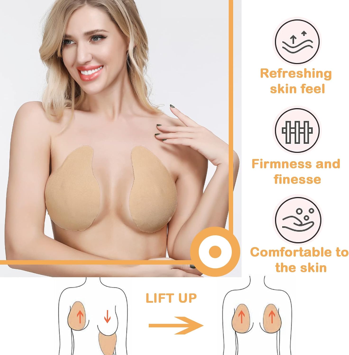 Majurphy 3 Pairs Breast Lift Tape,Push Up Boob Tape with Silicone Nipple Covers,Strapless Adhesive Bra Tape for Large Breast