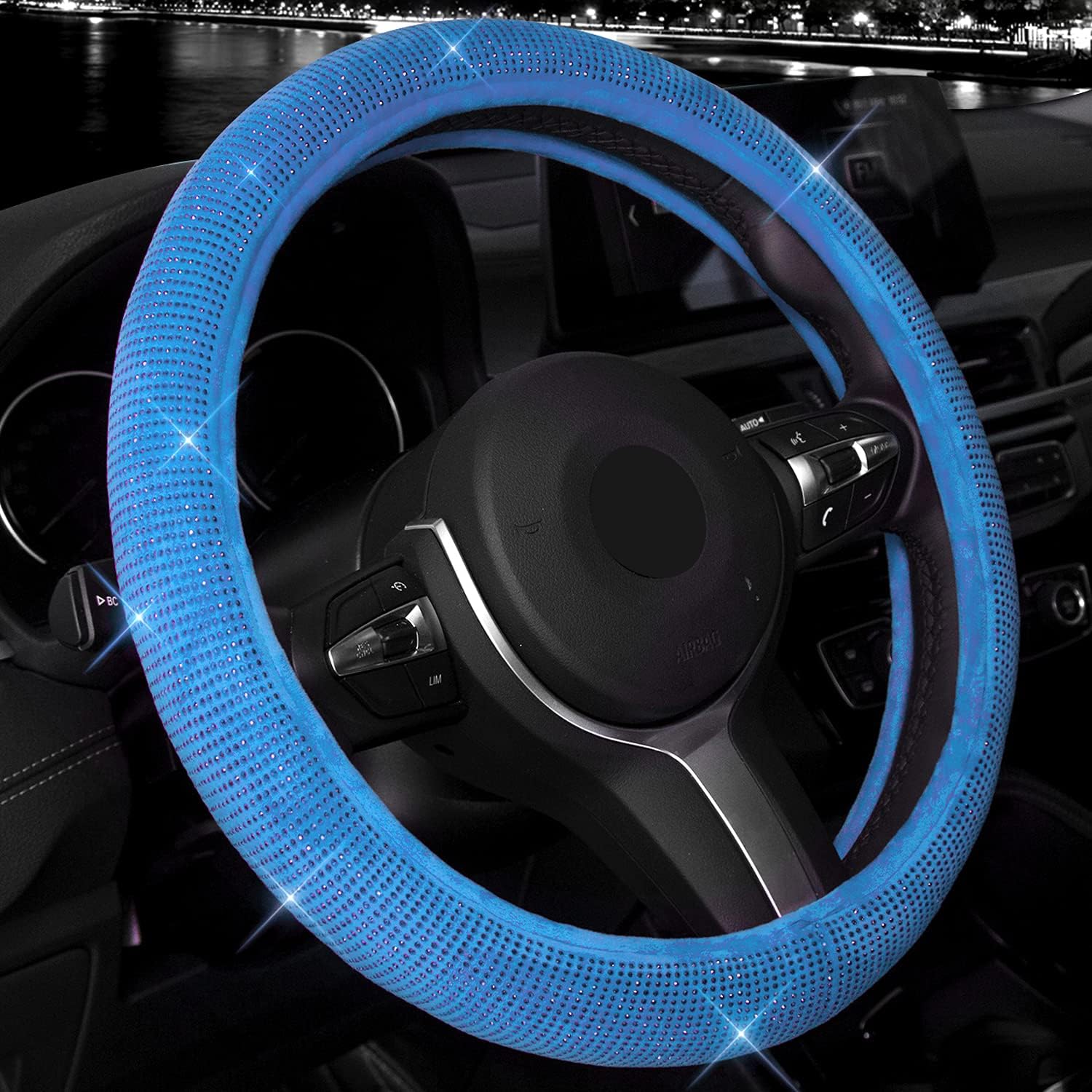 Valleycomfy Steering Wheel Cover for Women Men Bling Bling Crystal Diamond Sparkling Car SUV Wheel Protector Universal Fit 15 Inch (Black with Black Diamond, Standard Size(14" 1/2-15" 1/4)) : Automotive