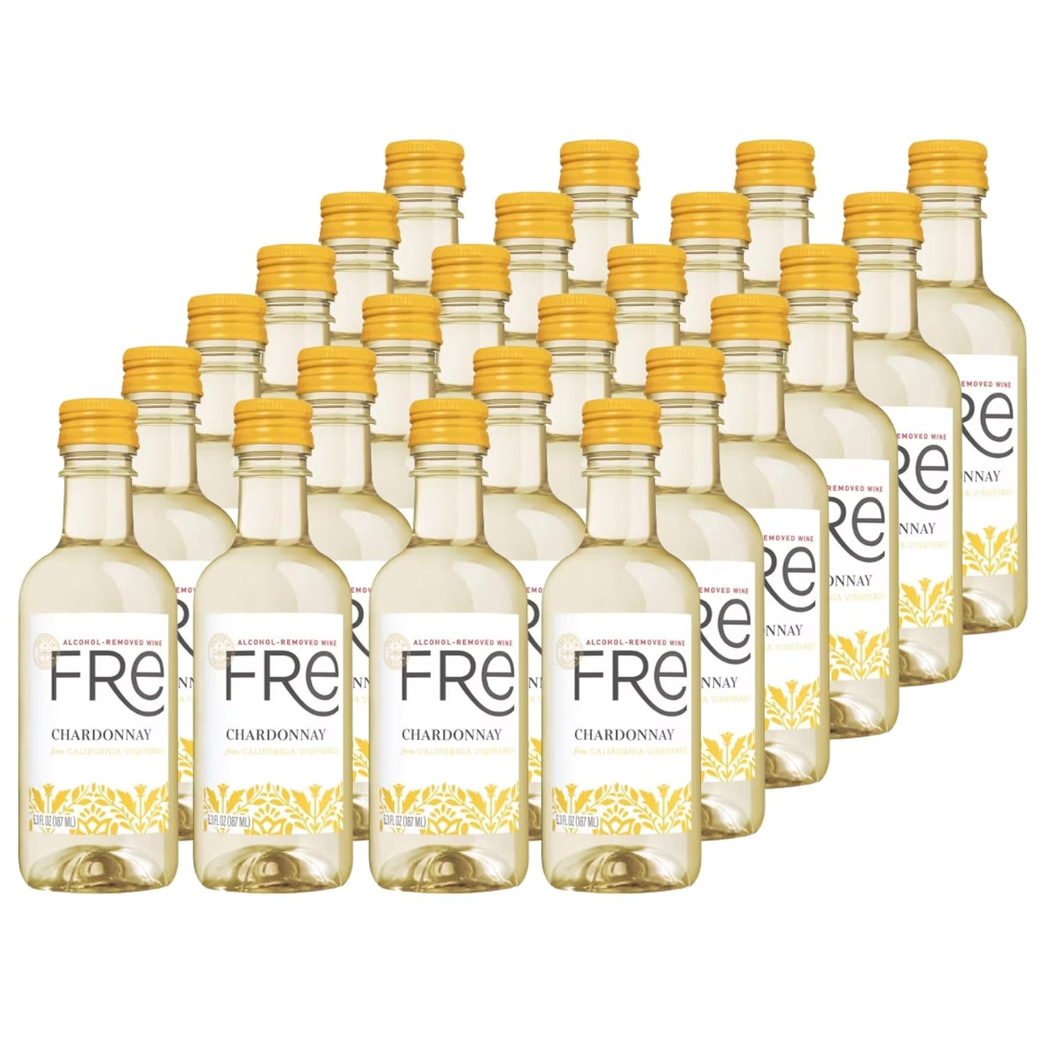 FRE Chardonnay Alcohol-Removed Wine Bundle – Case of 24 Mini 187ml Bottles with BeClink Tasting Cards & Guide, Non-Alcoholic White Wine from California Vineyards
