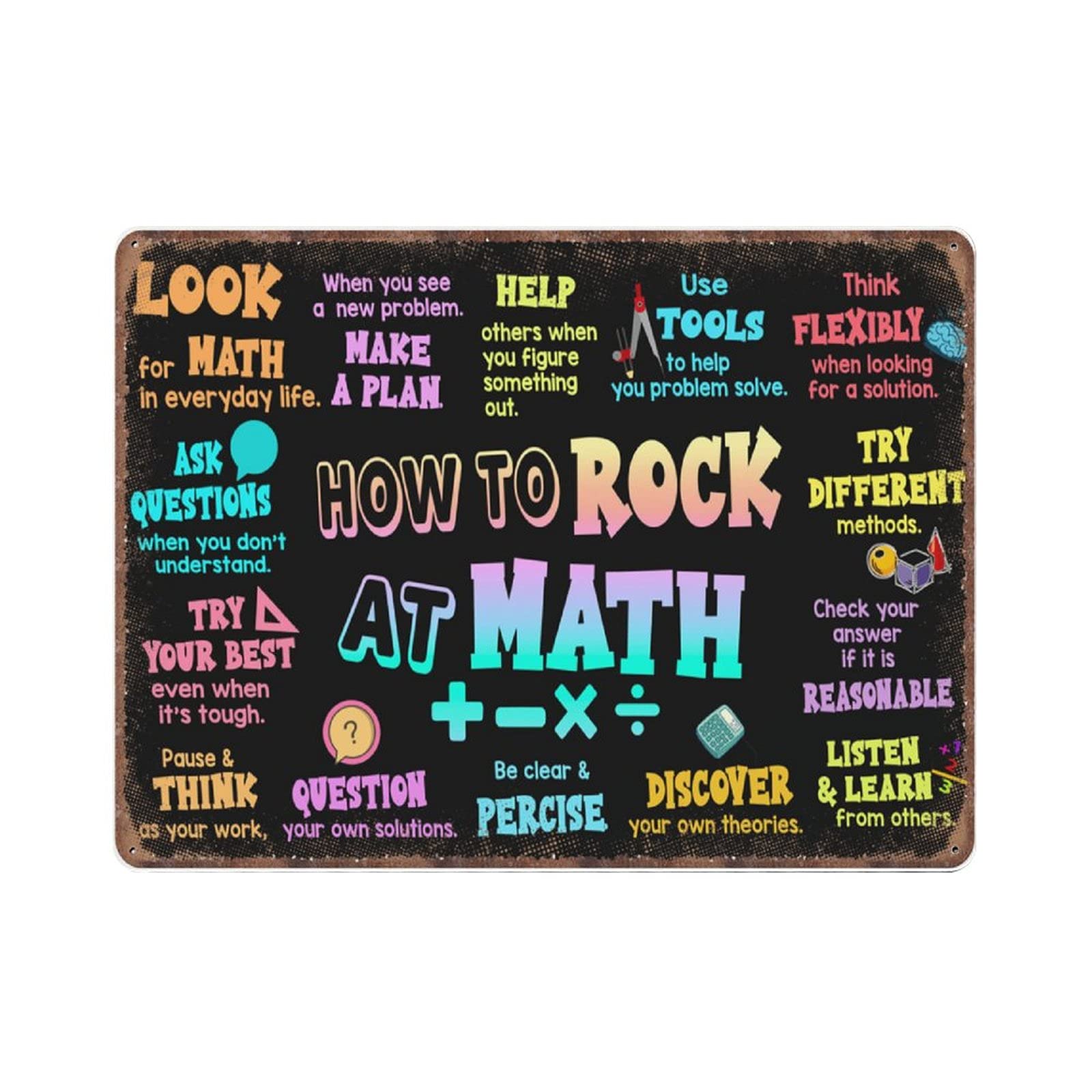 rayprint How to Rock at Math Tin Signs, Classroom Welcome, Teacher Poster, Classroom Decor, Math Teacher Poster Retro Funny Metal Sign Vintage Poster Wall Art for Classroom Decor, 30x40 cm