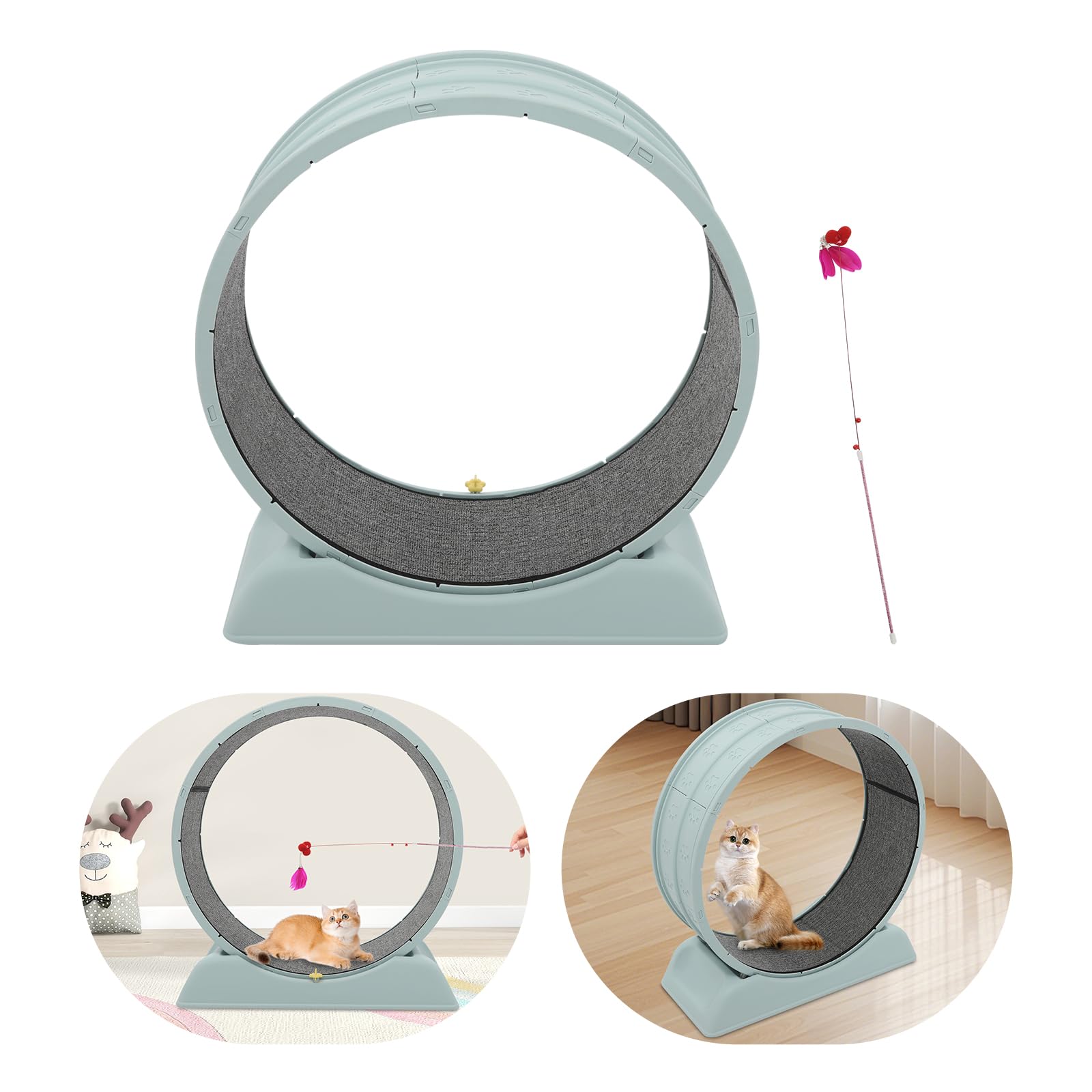 Rueda para gatos, rueda de correr para gatos, rueda silenciosa para gatos con hebilla de seguridad, cinta de correr interior con alfombra para correr y rascar, rueda para gatos, 80 cm de diámetro