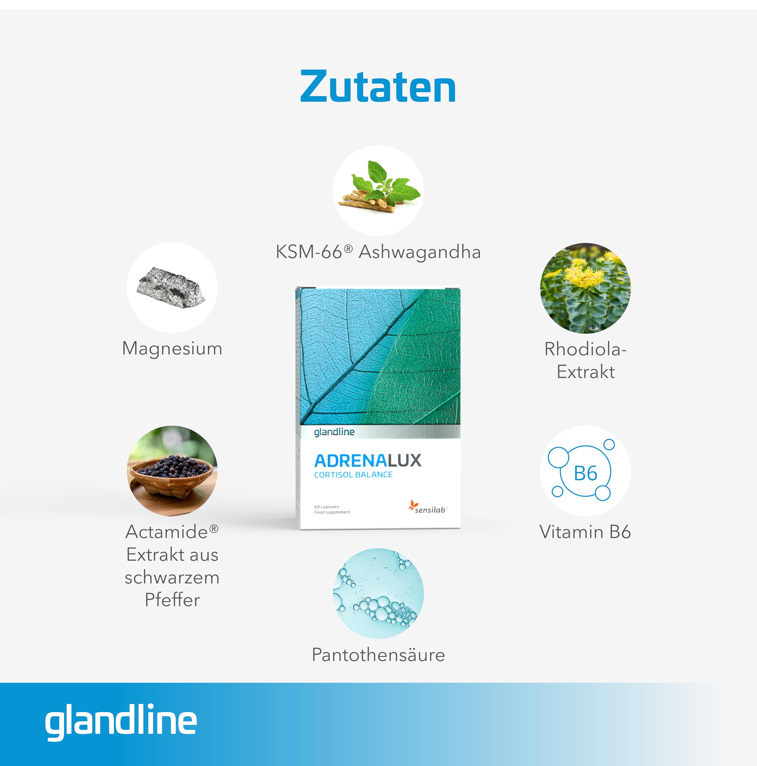 Ashwagandha 600 mg, Rhodiola Rosea, Magnesium, Vitamin B6 und Vitamin B5 - Nur 2 Kapseln Täglich - 120 Ashwagandha Kapseln für 60 Tage - 10% Witanolide - AdrenaLux Sensilab