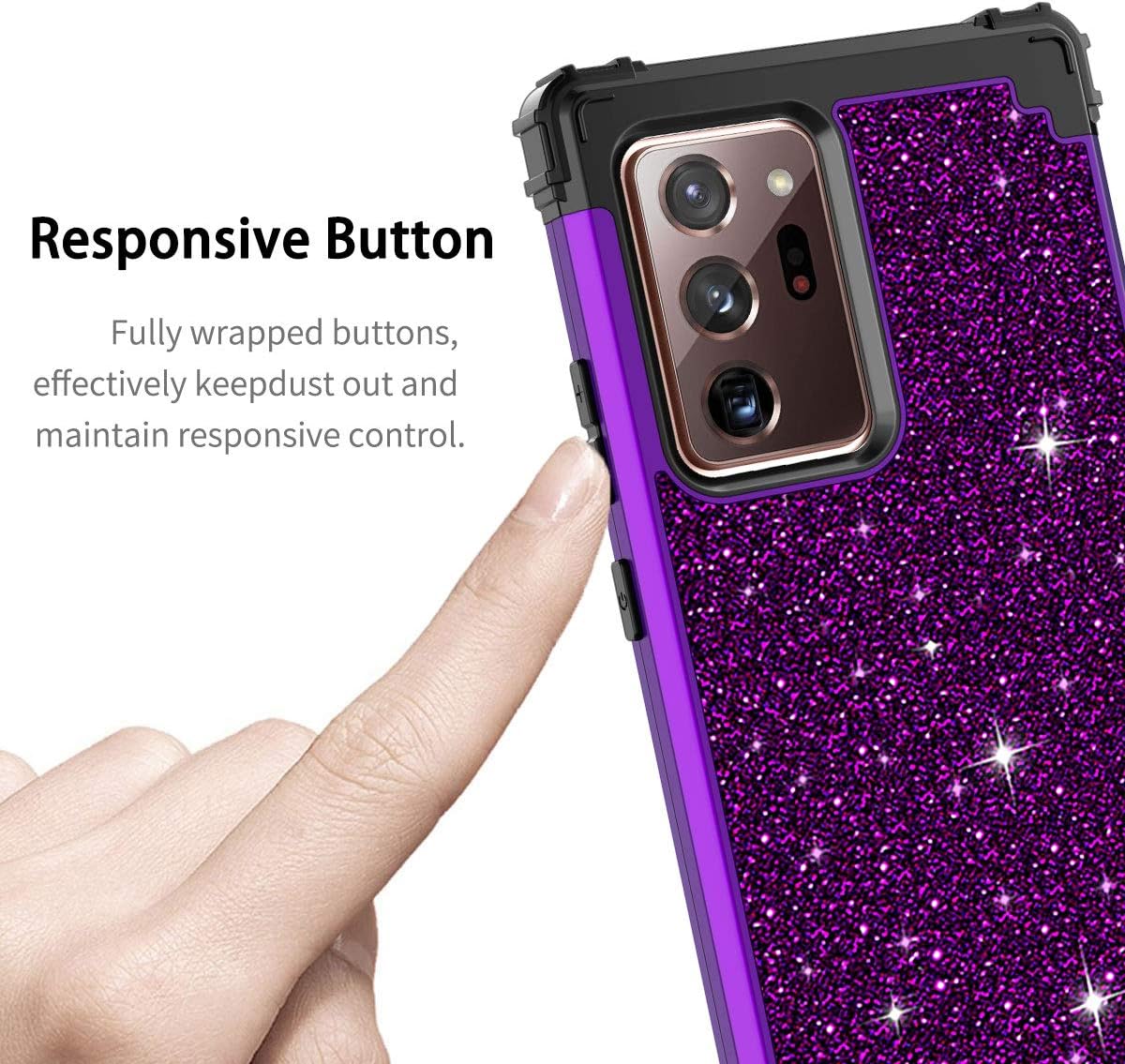 LONTECT for Galaxy Note 20 Ultra Case Glitter Sparkly Bling Heavy Duty Hybrid Sturdy High Impact Shockproof Protective Cover Case for Samsung Galaxy Note 20 Ultra 5G 6.9 inch, Shiny Purple/Black