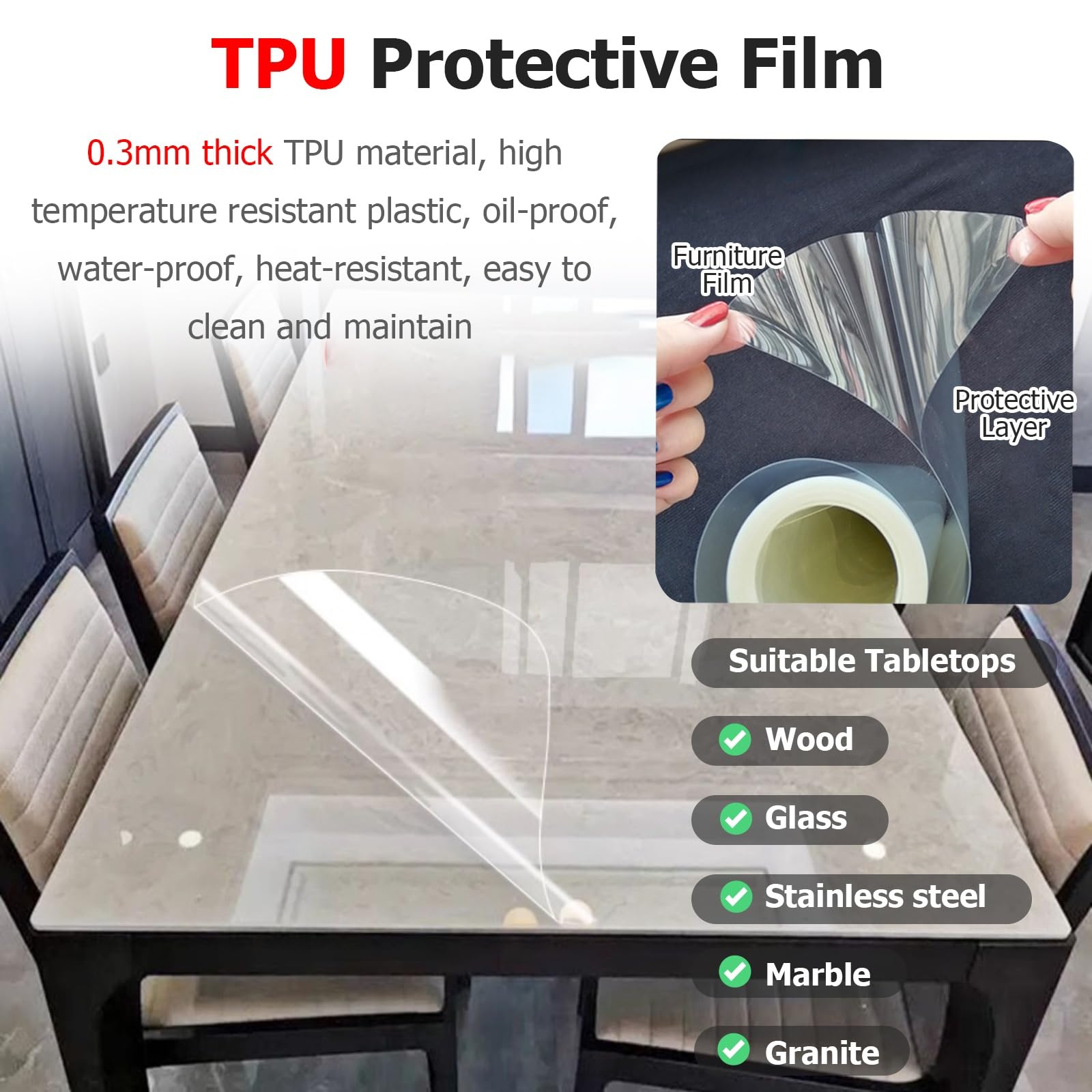 transparent klebefolie selbstklebende Transparente Schutzfolie Für Möbel, Wasserfeste, Flecken- Und Kratzfeste Schutzfolie, Klarsicht-Klebestreifen Für Tischdecken, Für Küchenarbeitsplatten(40x40in)