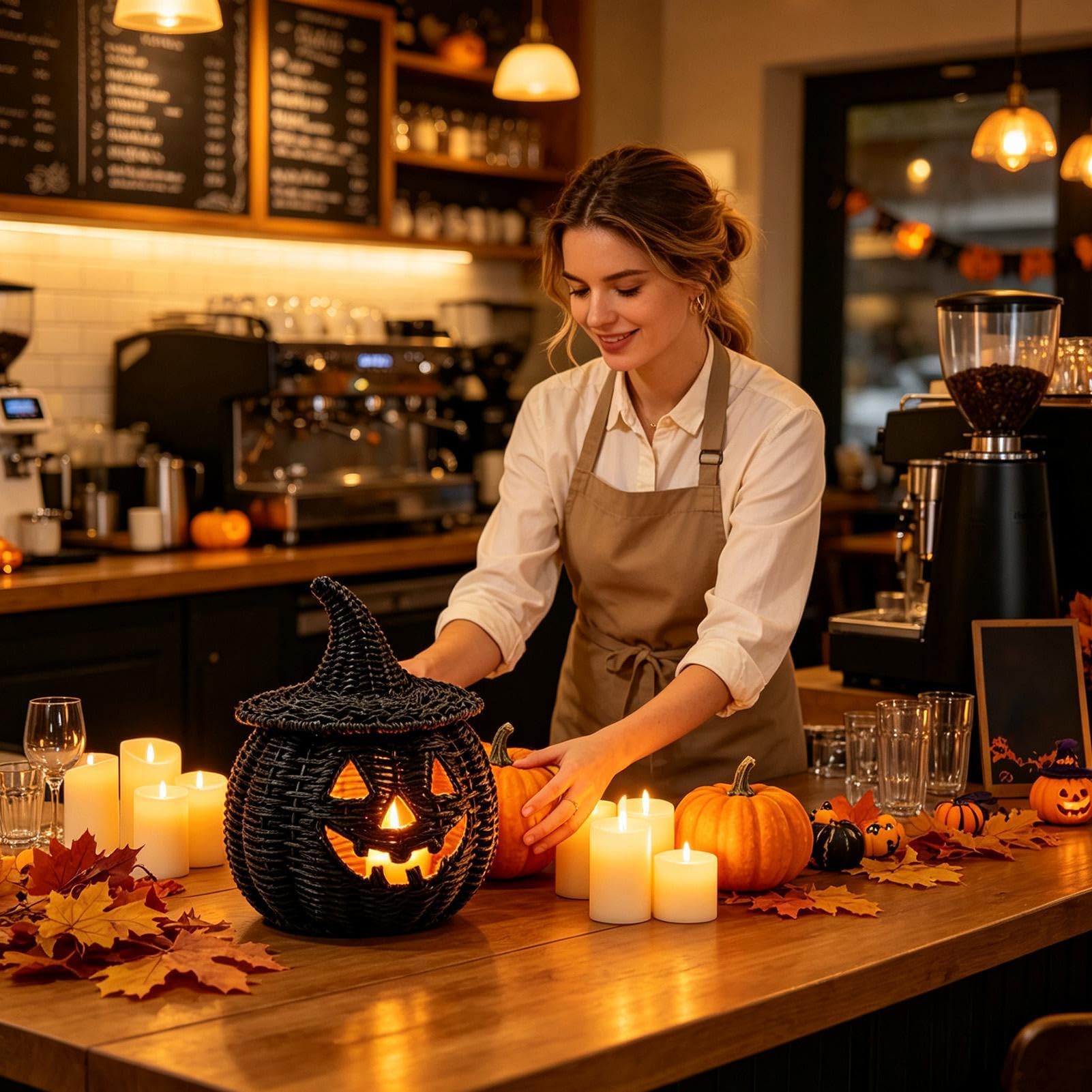 Tkana dynia Halloween Halloween pojemnik do przechowywania ze świecą LED | Ręcznie wykonany kosz na cukierki do domu salonu biurko kominek stół do jadalni wejście ganek przyjęcie świąteczne