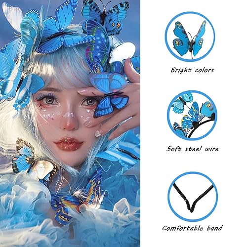 Vista 4 de XINXIYAN Diadema de mariposa para mujeres y niñas adultas, diadema de antena de mariposa, Mardi Gras, tocado de disfraz de hadas de Halloween