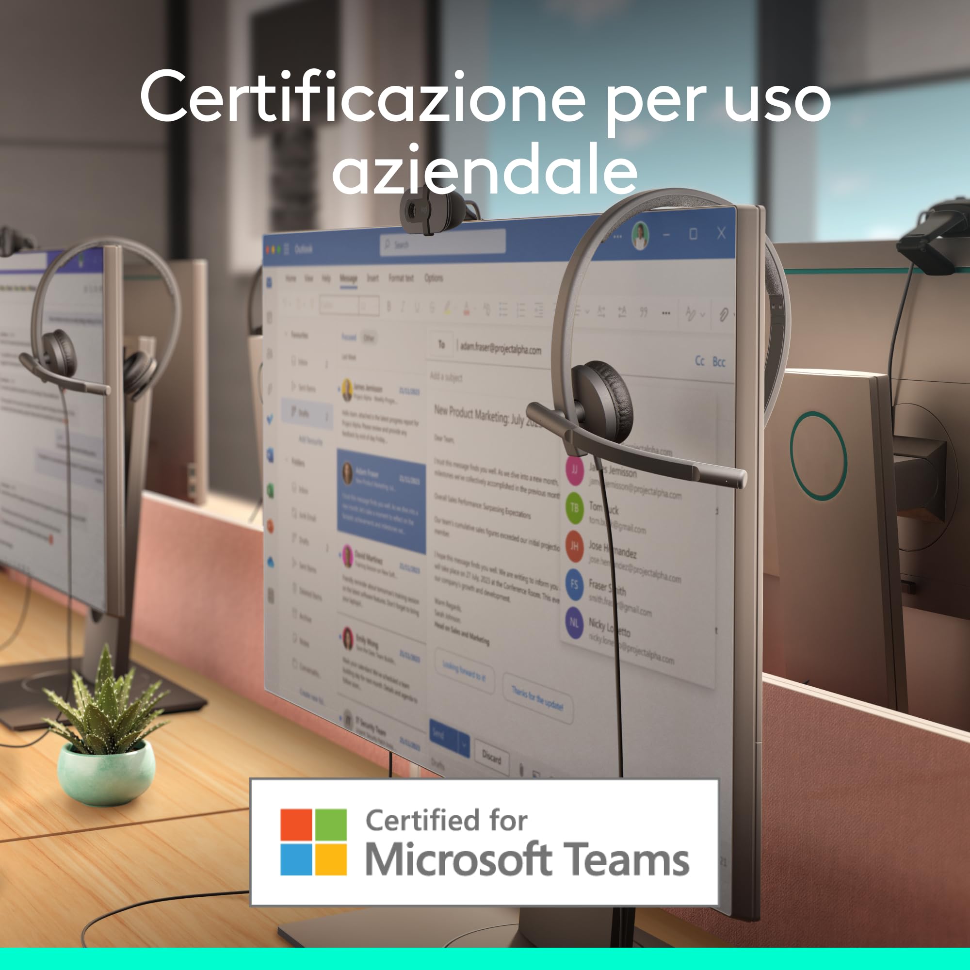 Logitech H570e cuffia con microfono per PC e Mac, cuffia con microfono cablata USB-C con audio stereo, microfoni con cancellazione del rumore, controlli sul cavo, certificata per Microsoft Teams, nera