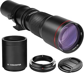 Big Mike's 500mm/1000mm f/8 Manual Telephoto Lens for Canon EOS Rebel T7, 80D, 90D, 5D, 7D II SLR Cameras