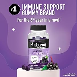Airborne Elderberry + Zinc & Vitamin C Gummies for Adults, Immune Support with Antioxidants Vitamins C, D & E, 130 Count, Elderberry Flavor