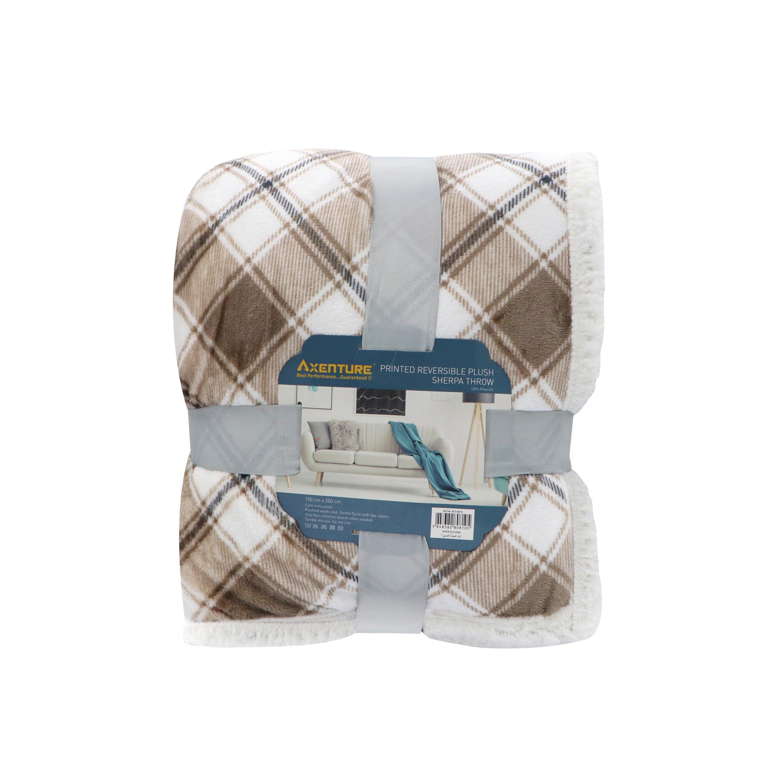 "Sherpa Blanket Single Size Twin Plush Throw Bed Blanket 150x200cm Flannel Fleece Reversible Blanket - Warm and Plush Travel Blanket for Bed Sofa Travel Couch " (Brown Checks)