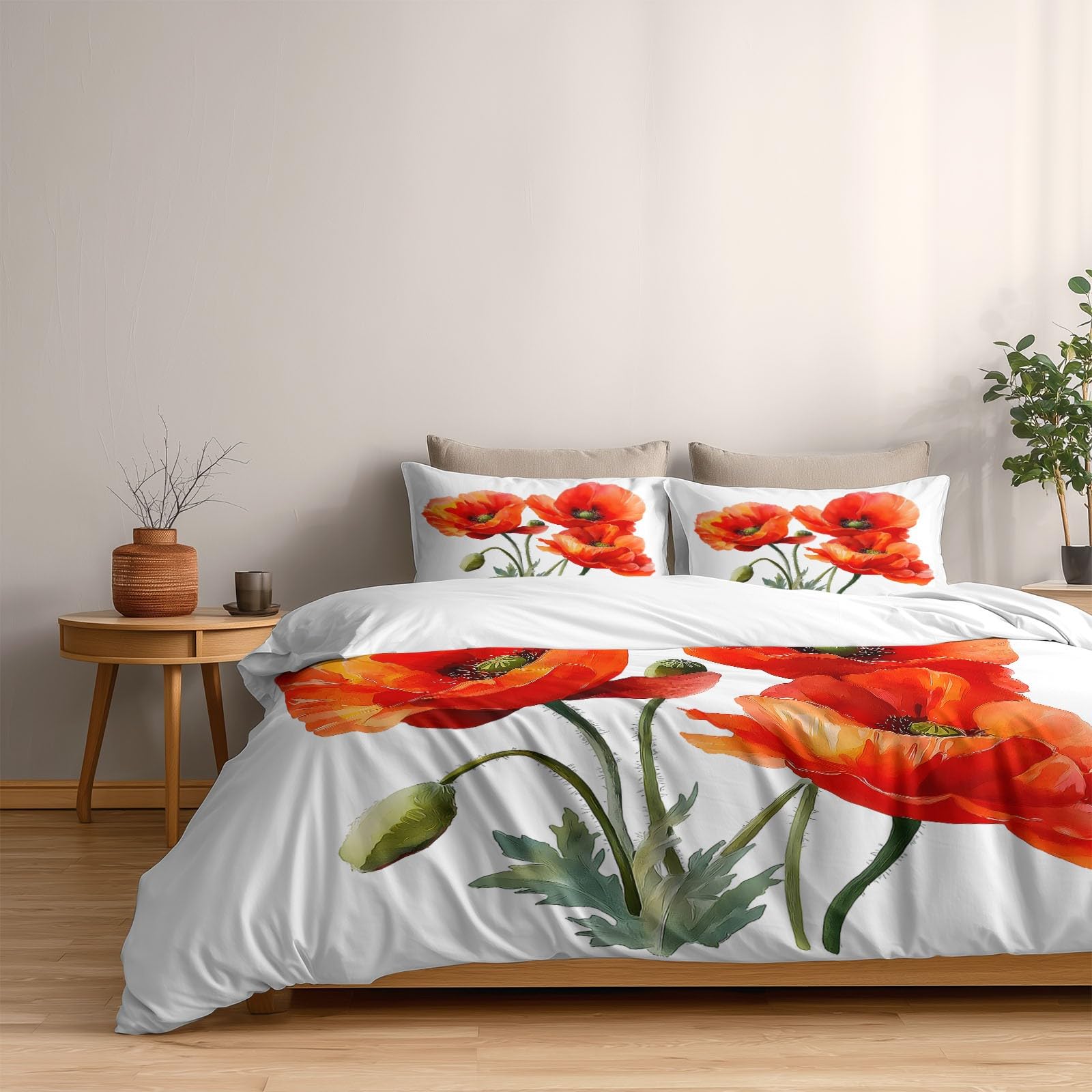 Generisch Romantische Blumen 3-teiliges Bettwäsche-Set, 1 Bettbezug 180 x 200 cm und 2 Kissenbezüge 80 x 80 cm, Bunter Medienstrauß,Mikrofaser, wendbar, modern, Teenager, Weiß