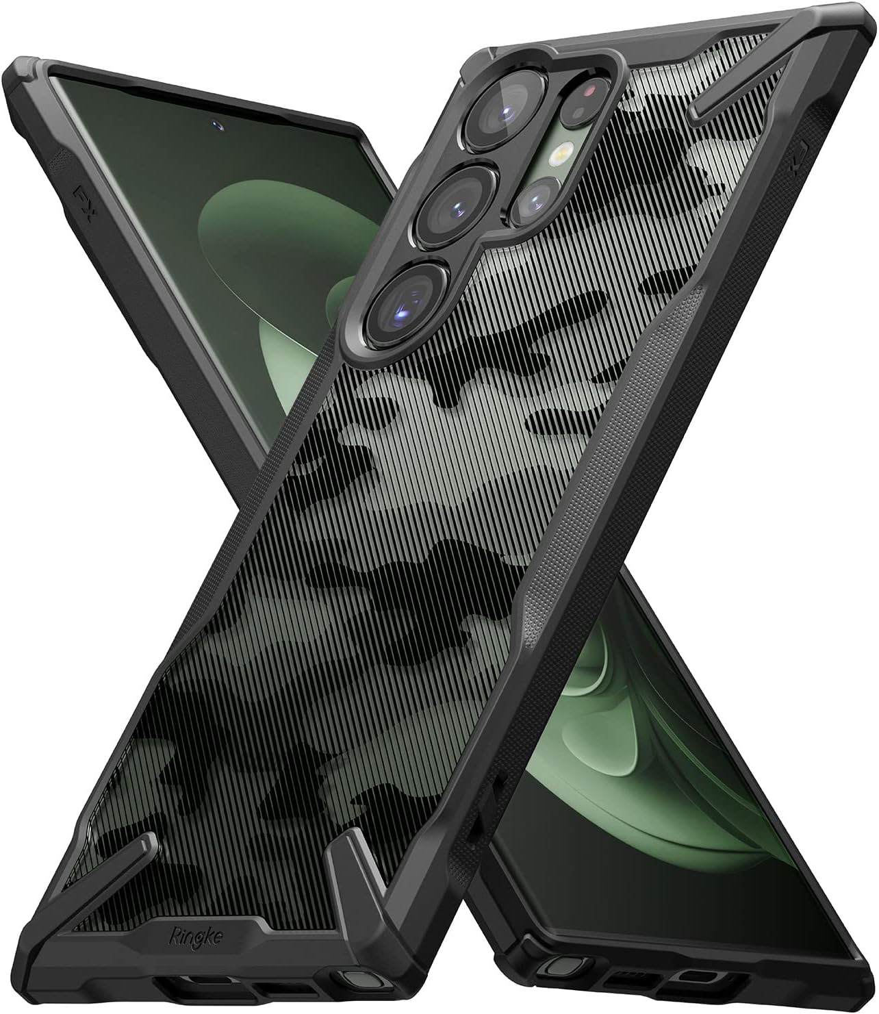 Fusion-X Compatible with Samsung Galaxy S23 Ultra 5G Case Cover Military Camo Hard Back Soft TPU Bumper Scratch Resistant Shockproof Protection Samsung S23 Ultra Back Cover - Camo Black