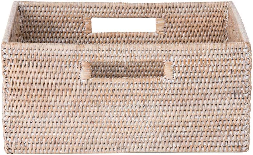 Kouboo La Jolla Rattan Shelf Handles White-Wash Storage Basket Bundle with 1060080 Basket