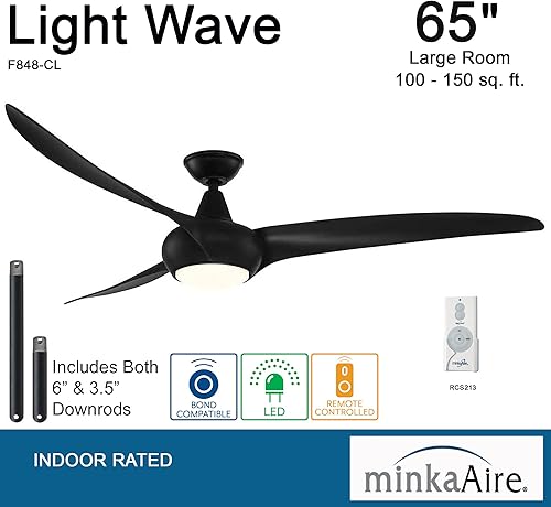Miniatura 4 de Minka Aire F848-CL - Ventilador de techo de perfil bajo con luz LED de 65 pulgadas, color negro, con control remoto y varilla descendente de 3.5