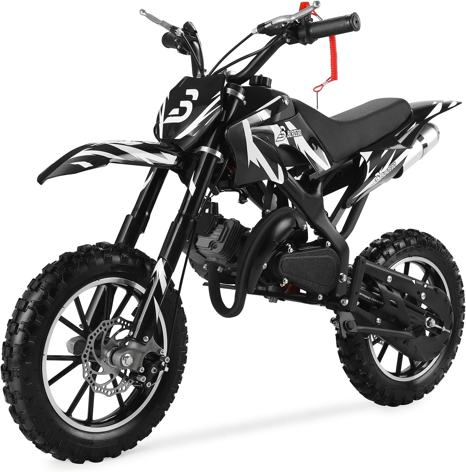 49CC Kids Gas Dirt Bike, 2-Stroke Gas Powered Motorcycle, Dual Disc Brakes, Front & Rear Shock, 10" Off-Road Tires, 28 MPH Top Speed, 132 LBS Max Load, Mini Dirtbike for Kids 8-14, White